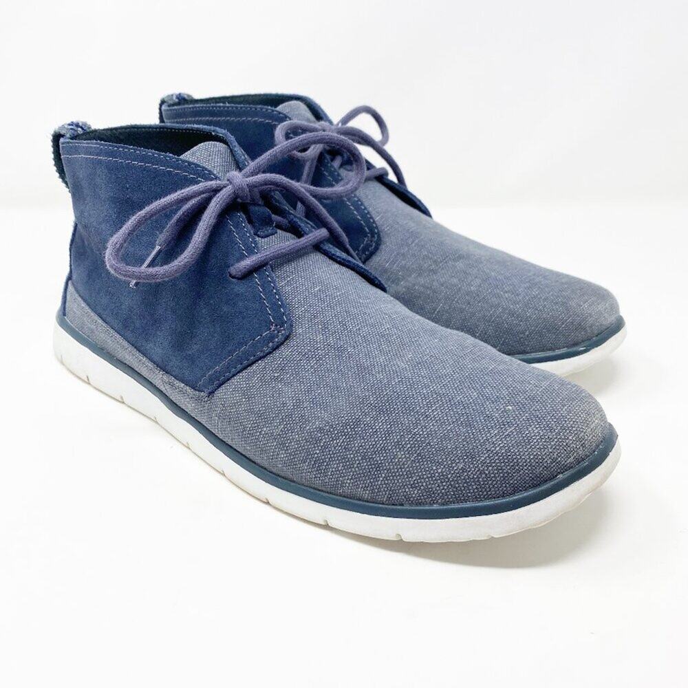 Ugg Blue Suede & Canvas Chukka Boots Men's Size 12 EUC Lace Up Shearling Footbed